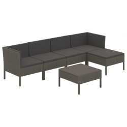 Salon de jardin 6 pcs avec coussins résine tressée gris 557542557542