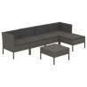 Salon de jardin 6 pcs avec coussins résine tressée gris 557542557542