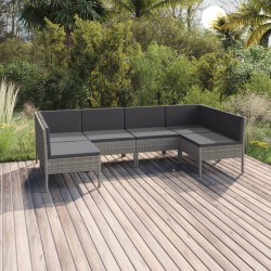 Salon de jardin 6 pcs avec coussins résine tressée gris 557543557543