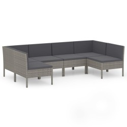 Salon de jardin 6 pcs avec coussins résine tressée gris 557543557543