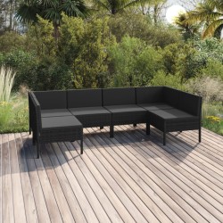 Salon de jardin 6 pcs avec coussins résine tressée noir 557544557544