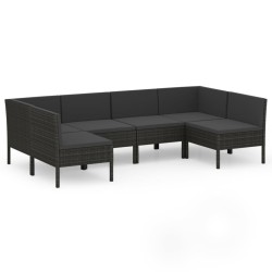 Salon de jardin 6 pcs avec coussins résine tressée noir 557544557544