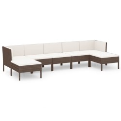 Salon de jardin 7 pcs avec coussins Résine tressée Marron 557545557545
