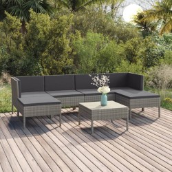 Salon de jardin 7 pcs avec coussins résine tressée gris 557547557547
