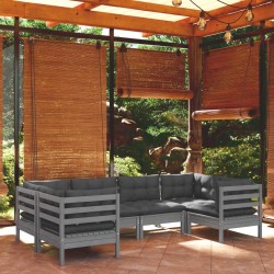 Salon de jardin 6 pcs avec coussins gris bois de pin 557550557550