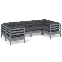 Salon de jardin 6 pcs avec coussins gris bois de pin 557550557550
