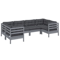 Salon de jardin 6 pcs avec coussins gris bois de pin 557550557550