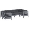 Salon de jardin 6 pcs avec coussins gris bois de pin 557550557550