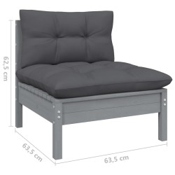 Salon de jardin 6 pcs avec coussins gris bois de pin 557550557550