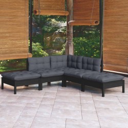 Salon de jardin 5 pcs avec coussins Noir Bois de pin 557551557551