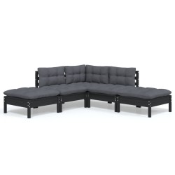 Salon de jardin 5 pcs avec coussins Noir Bois de pin 557551557551