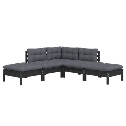 Salon de jardin 5 pcs avec coussins Noir Bois de pin 557551557551