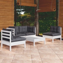 Salon de jardin 5 pcs avec coussins bois de pin massif 557552557552