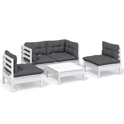 Salon de jardin 5 pcs avec coussins bois de pin massif 557552557552