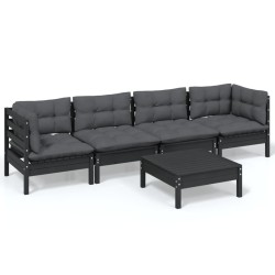 Salon de jardin 5 pcs avec coussins bois de pin massif 557553557553