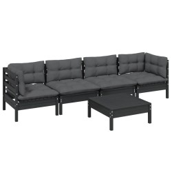 Salon de jardin 5 pcs avec coussins bois de pin massif 557553557553