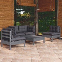 Salon de jardin 5 pcs avec coussins bois de pin massif 557554557554