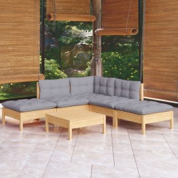 Salon de jardin 6 pcs avec coussins gris bois de pin 557556557556