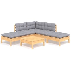 Salon de jardin 6 pcs avec coussins gris bois de pin 557556557556