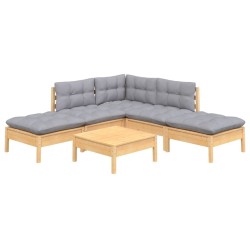 Salon de jardin 6 pcs avec coussins gris bois de pin 557556557556