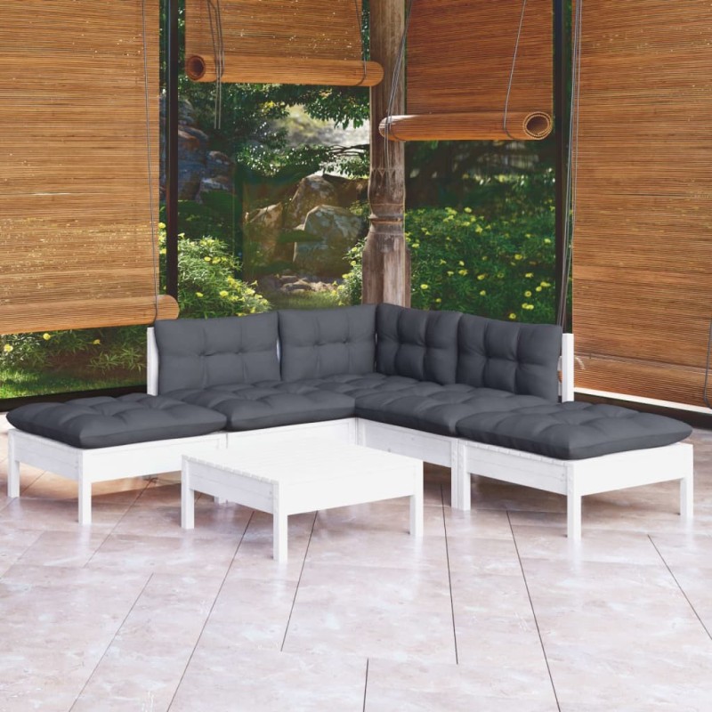 Salon de jardin 6 pcs avec coussins blanc bois de pin 557557557557