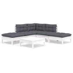 Salon de jardin 6 pcs avec coussins blanc bois de pin 557557557557