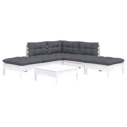 Salon de jardin 6 pcs avec coussins blanc bois de pin 557557557557