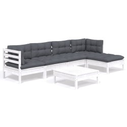 Salon de jardin 6 pcs avec coussins blanc bois de pin 557558557558