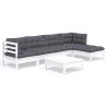 Salon de jardin 6 pcs avec coussins blanc bois de pin 557558557558