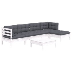 Salon de jardin 6 pcs avec coussins blanc bois de pin 557558557558