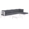 Salon de jardin 6 pcs avec coussins blanc bois de pin 557558557558
