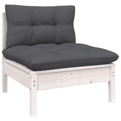 Salon de jardin 6 pcs avec coussins blanc bois de pin 557558557558