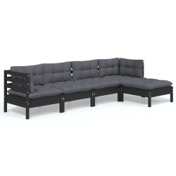 Salon de jardin 5 pcs avec coussins Noir Bois de pin 557559557559
