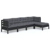 Salon de jardin 5 pcs avec coussins Noir Bois de pin 557559557559