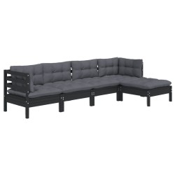 Salon de jardin 5 pcs avec coussins Noir Bois de pin 557559557559
