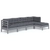 Salon de jardin 5 pcs avec coussins Gris Bois de pin 557560557560