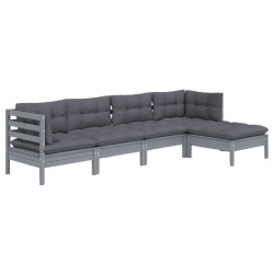 Salon de jardin 5 pcs avec coussins Gris Bois de pin 557560557560