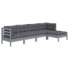 Salon de jardin 5 pcs avec coussins Gris Bois de pin 557560557560