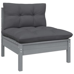 Salon de jardin 5 pcs avec coussins Gris Bois de pin 557560557560