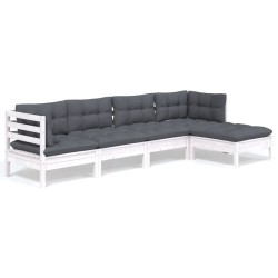 Salon de jardin 5 pcs avec coussins blanc bois de pin 557561557561