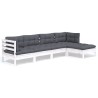Salon de jardin 5 pcs avec coussins blanc bois de pin 557561557561