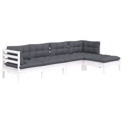 Salon de jardin 5 pcs avec coussins blanc bois de pin 557561557561