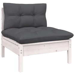 Salon de jardin 5 pcs avec coussins blanc bois de pin 557561557561