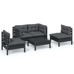 Salon de jardin 5 pcs avec coussins bois de pin massif 557562557562