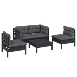 Salon de jardin 5 pcs avec coussins bois de pin massif 557562557562