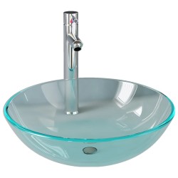 Lavabo de bain avec robinet et drain à poussoir Verre trempé 557565557565