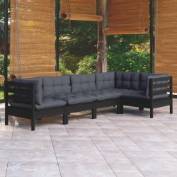 Salon de jardin 5 pcs avec coussins Noir Bois de pin 557569557569