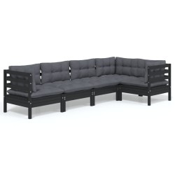 Salon de jardin 5 pcs avec coussins Noir Bois de pin 557569557569