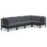 Salon de jardin 5 pcs avec coussins Noir Bois de pin 557569557569