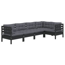 Salon de jardin 5 pcs avec coussins Noir Bois de pin 557569557569